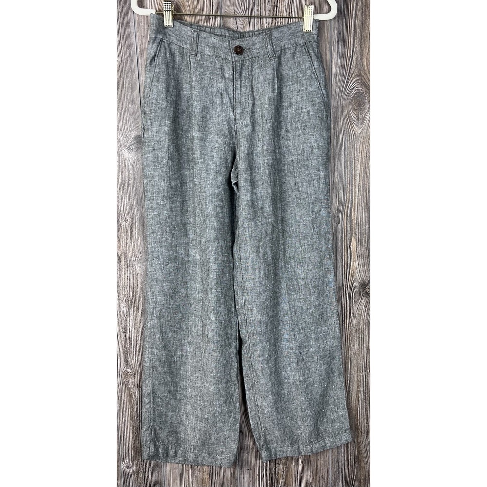 Lands' End Green High-Rise Wide-Leg‎ Linen Pants Spring Coastal Resort Womens 2P